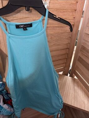 YMI Women's Aqua Halter Camisole with Side Ties Small